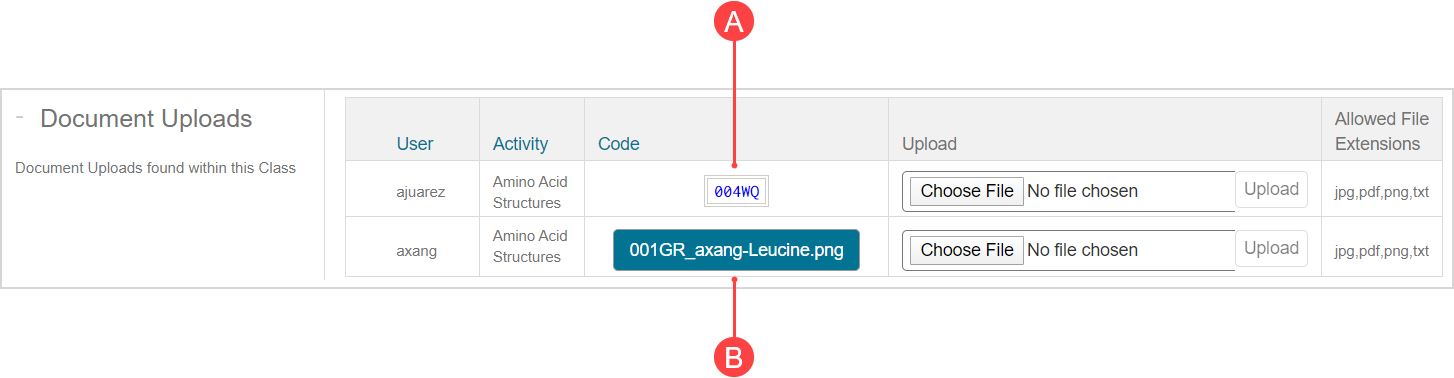 In the Document Uploads pane, the first result is a code for pending document upload, and the second is a link for uploaded document.